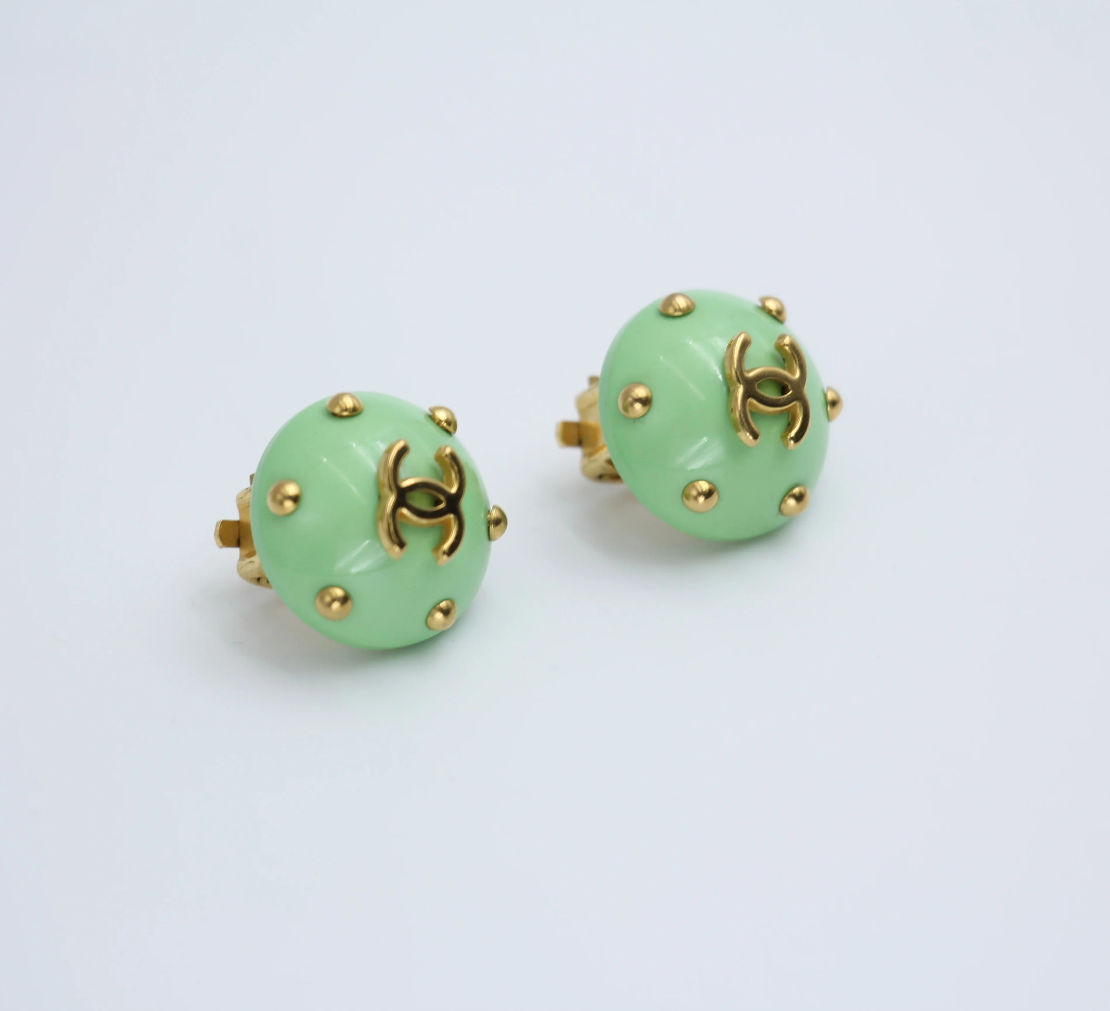 Chanel Vintage 96C Resin Light Green Beanie Earrings