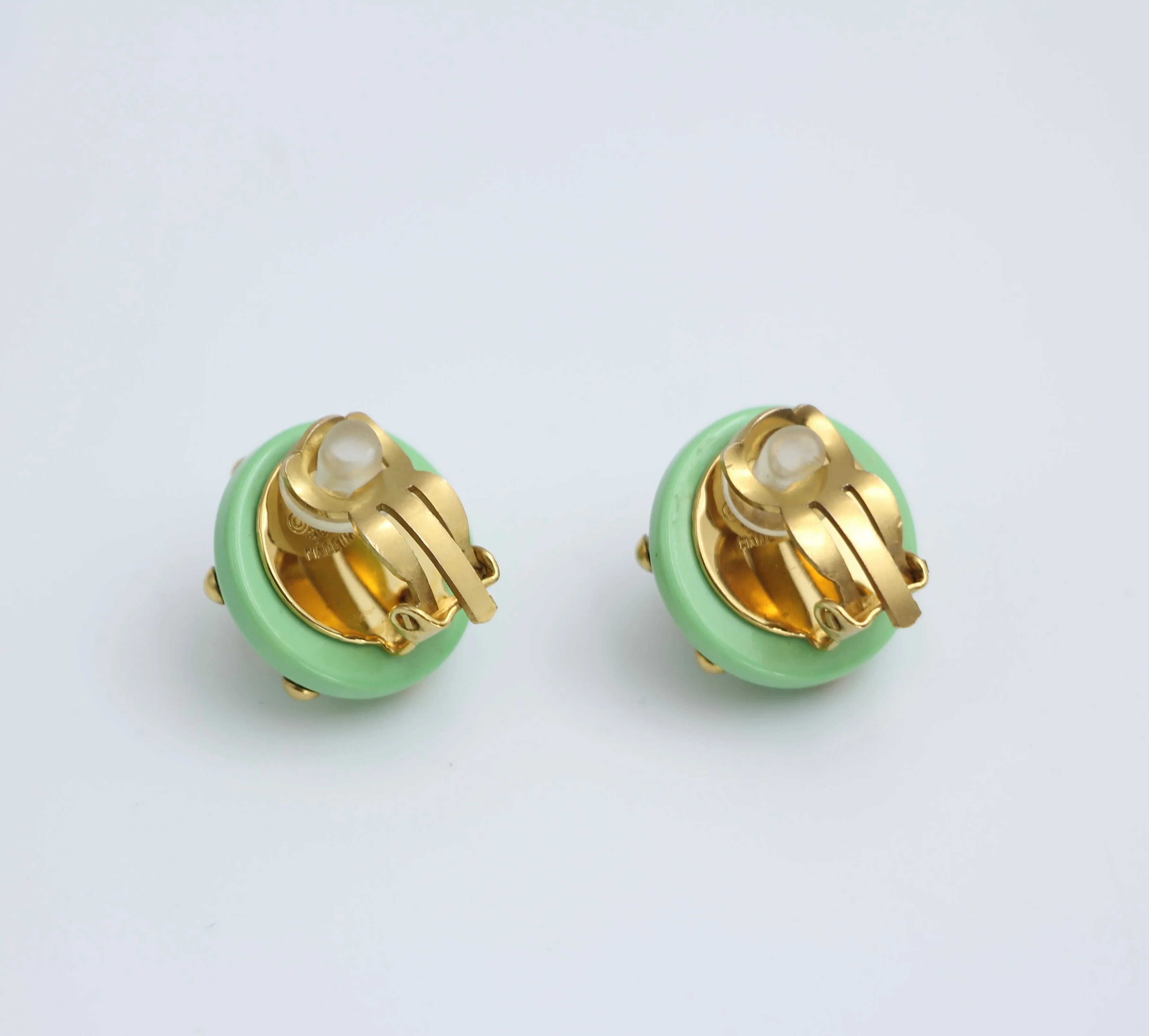 Chanel Vintage 96C Resin Light Green Beanie Earrings - Image 8