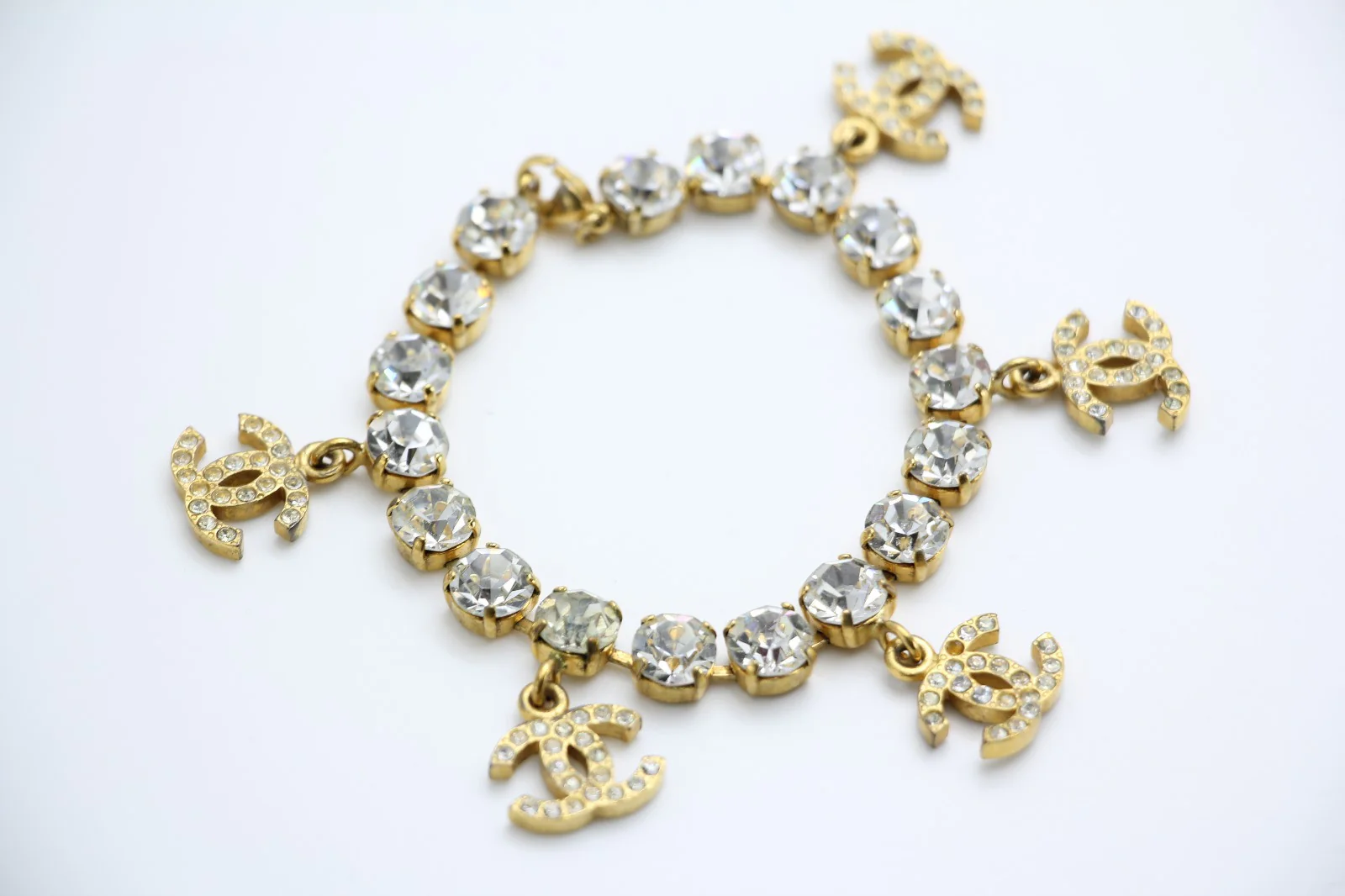 Chanel Vintage 96P Rhinestone Five Cc Bracelet