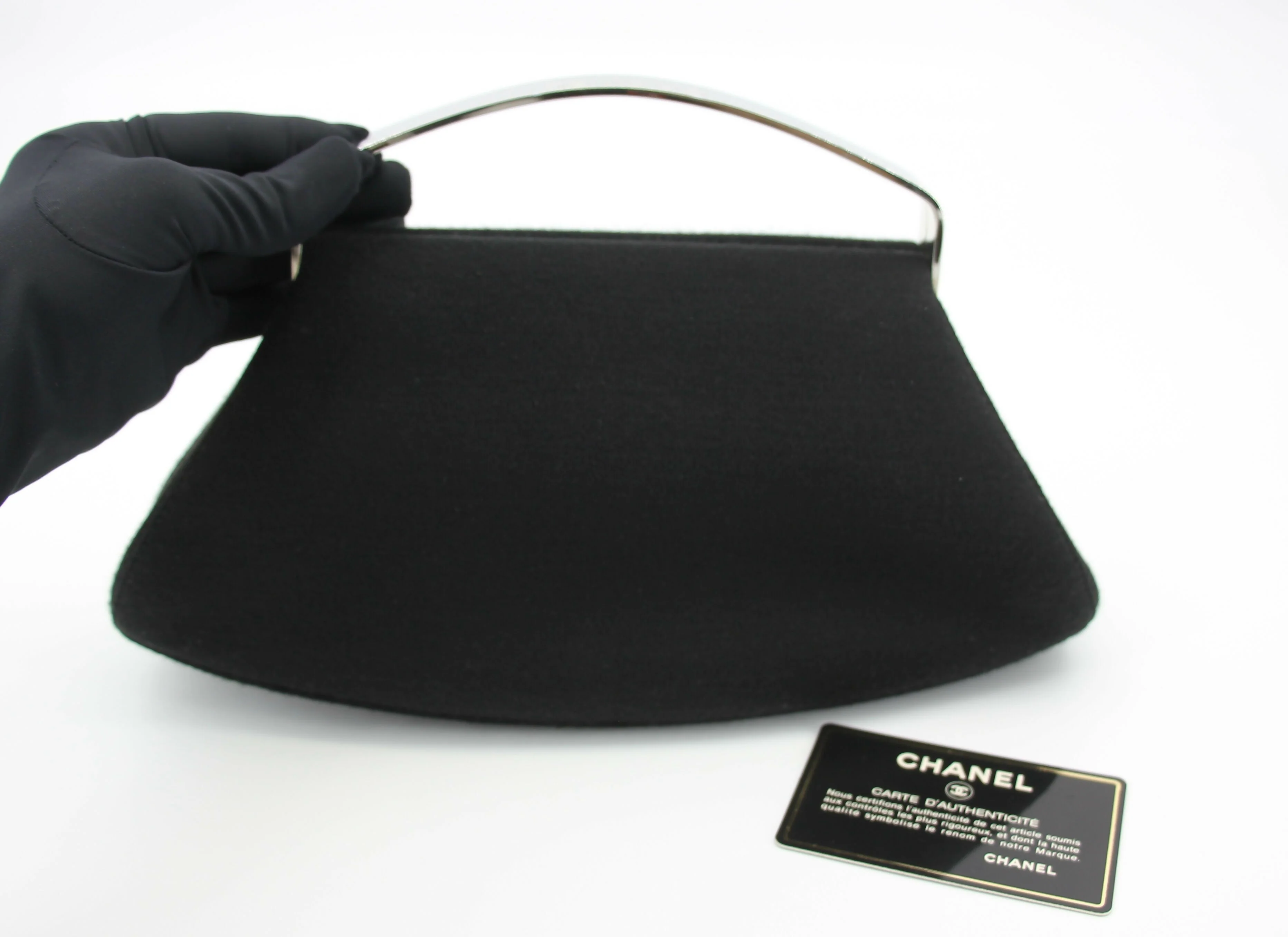 Chanel Vintage 97-99 Metal & Suede Black Silver Top Handle Satchel Clutch Evening Party Bag - Image 2