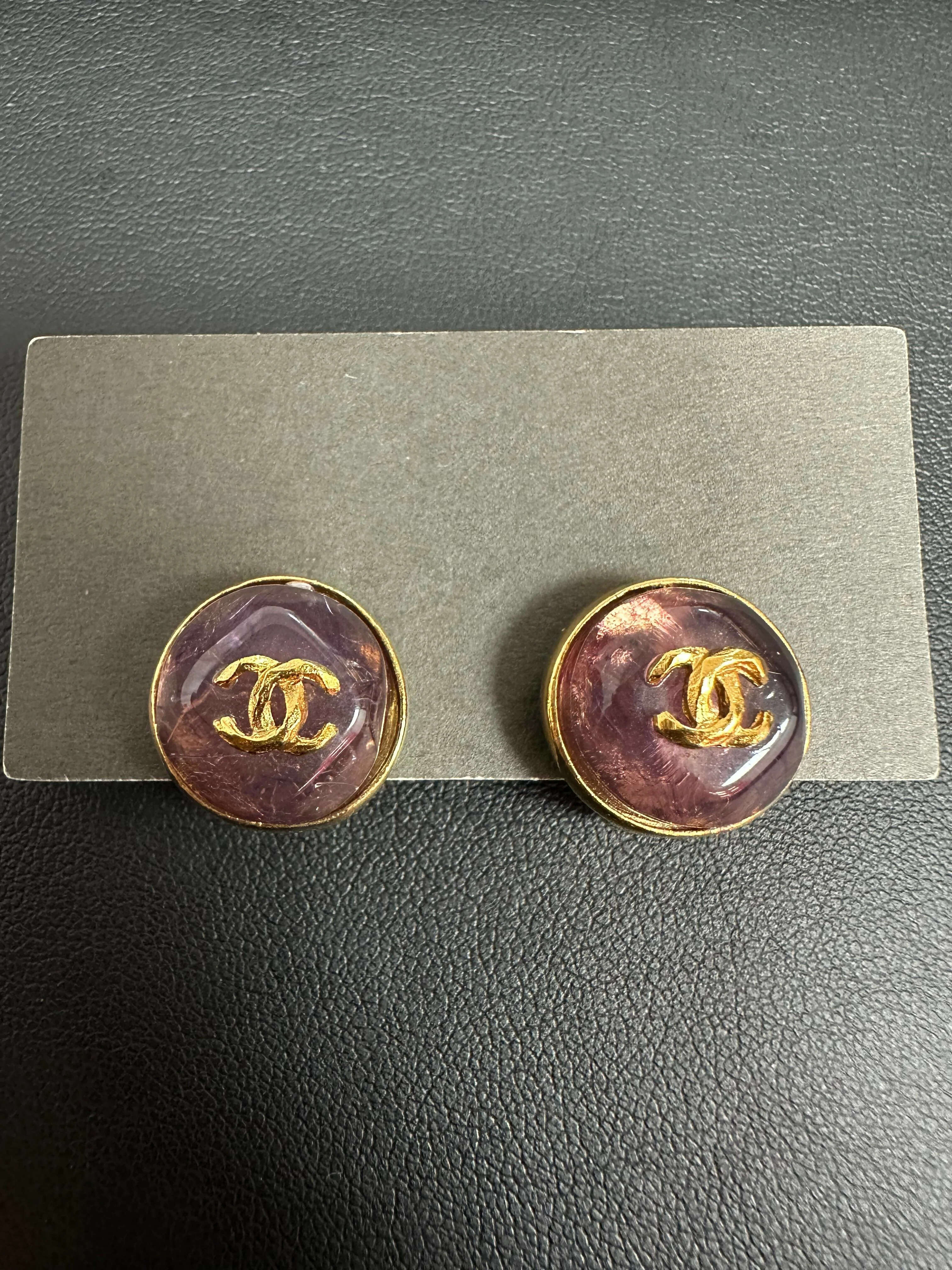 Chanel Vintage 99 Gripoix Round and Gold Plated CC Earrings