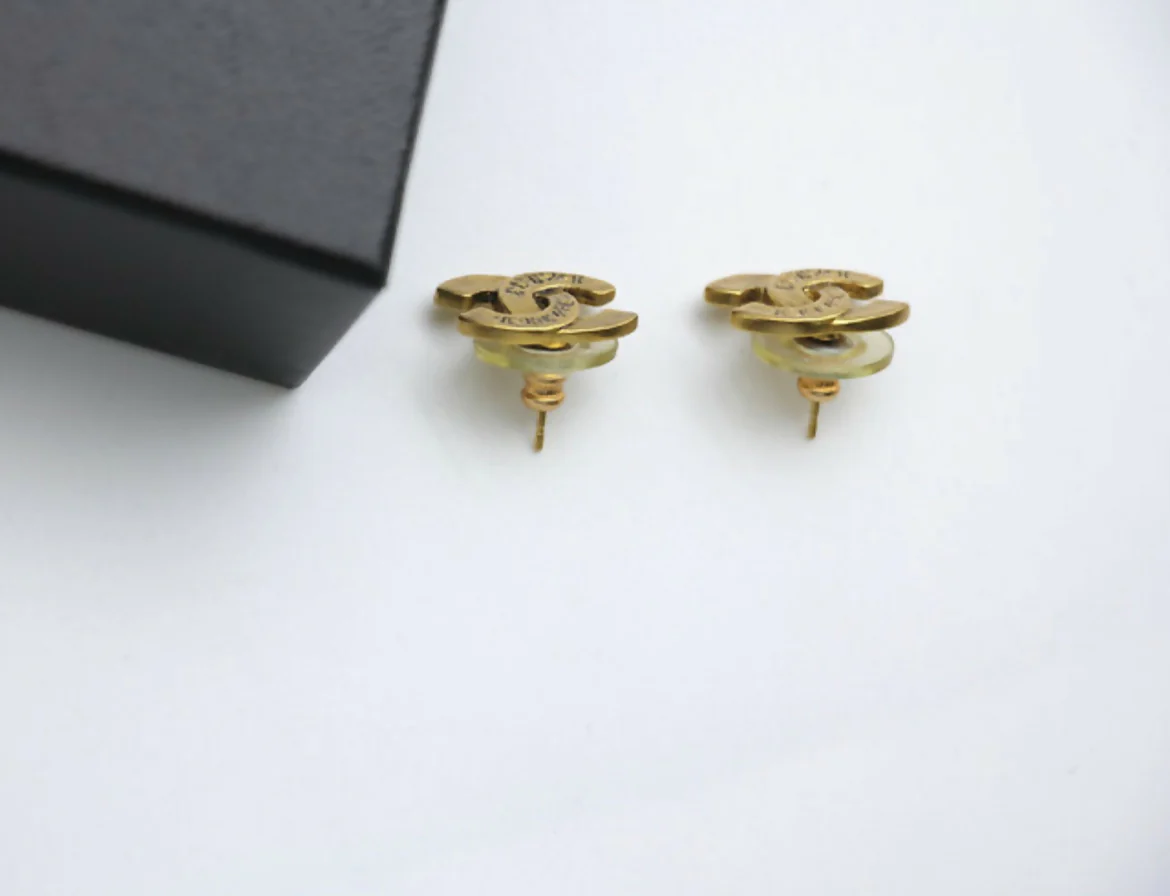 Chanel Vintage 99A Gold-Plated Cambon Collection ‘CHANEL’ Stud Earrings - Image 5