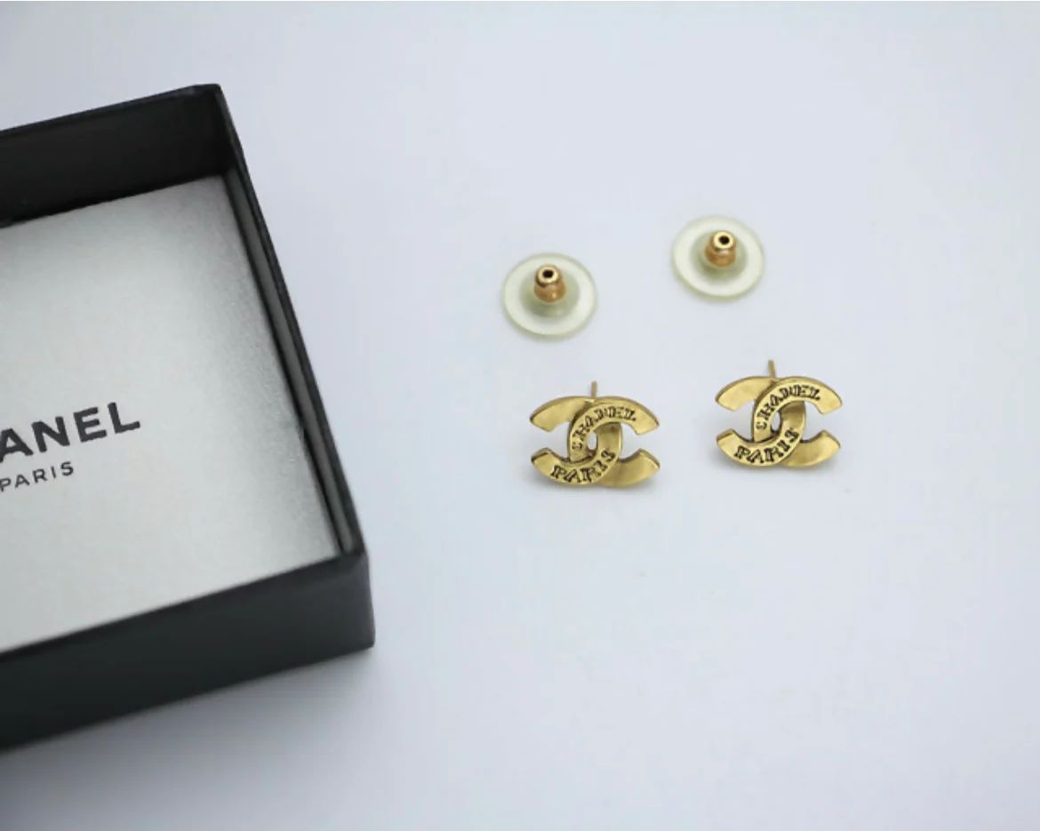 Chanel Vintage 99A Gold-Plated Cambon Collection ‘CHANEL’ Stud Earrings - Image 7