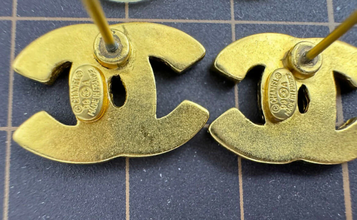 Chanel Vintage 99A Gold-Plated Cambon Collection ‘CHANEL’ Stud Earrings - Image 9
