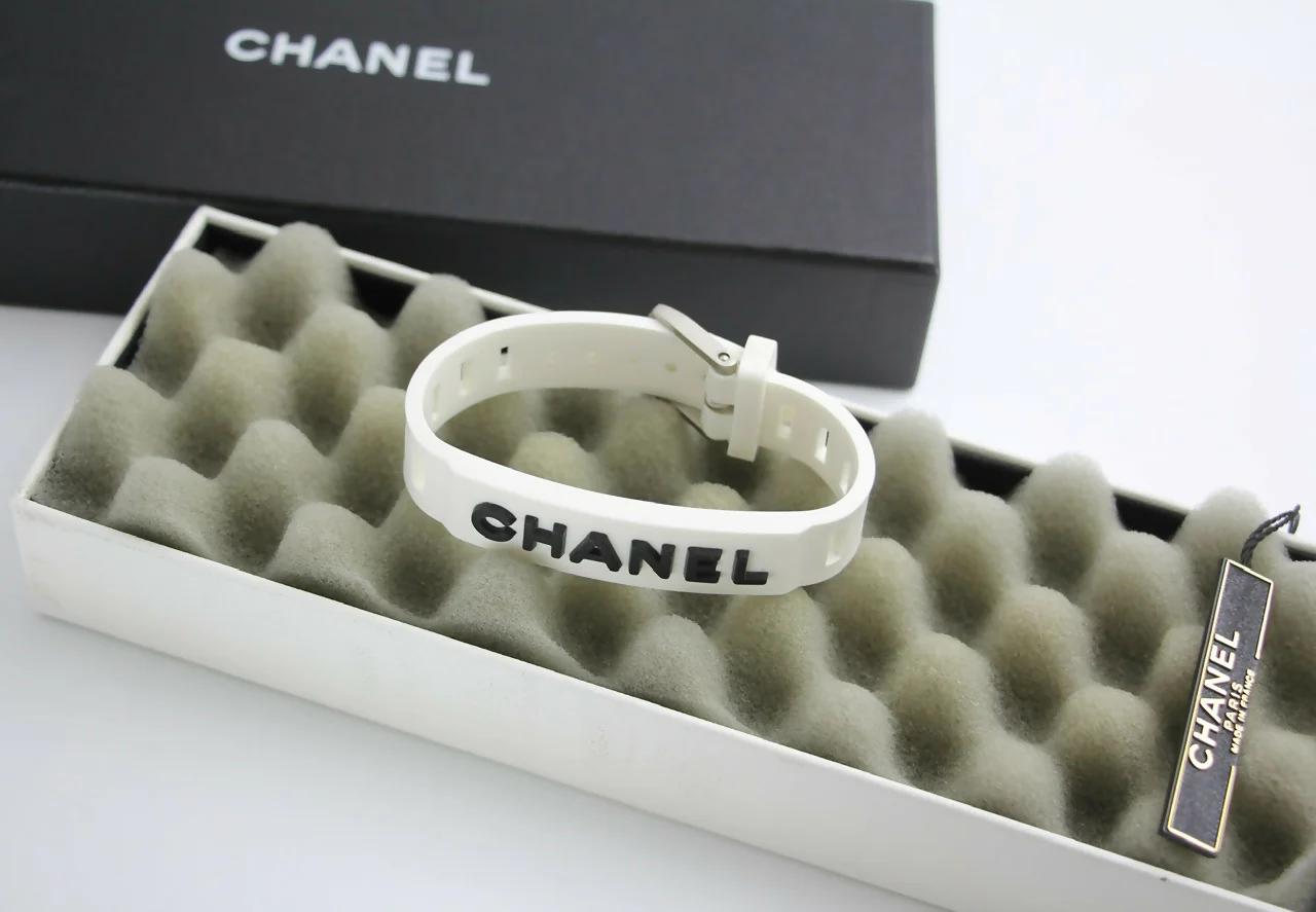 Chanel Vintage 99P Rubber Pink with Peach Wording Bracelet