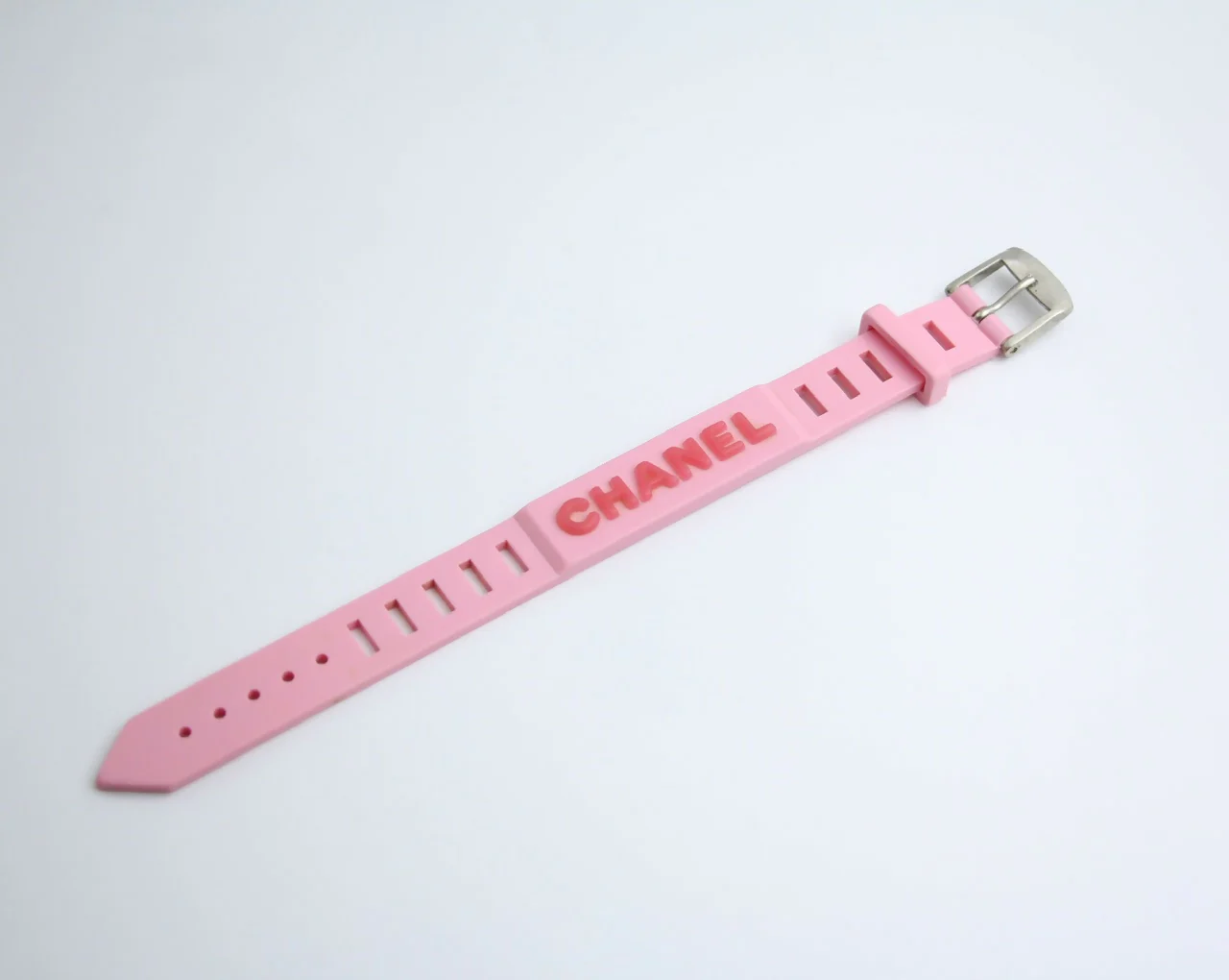 Chanel Vintage 99P Rubber Pink with Peach Wording Bracelet - Image 2