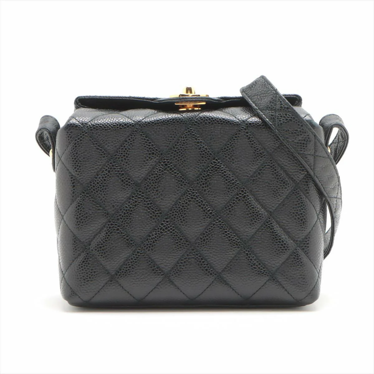Chanel Vintage Black Gold Carved Buckle Box Bag