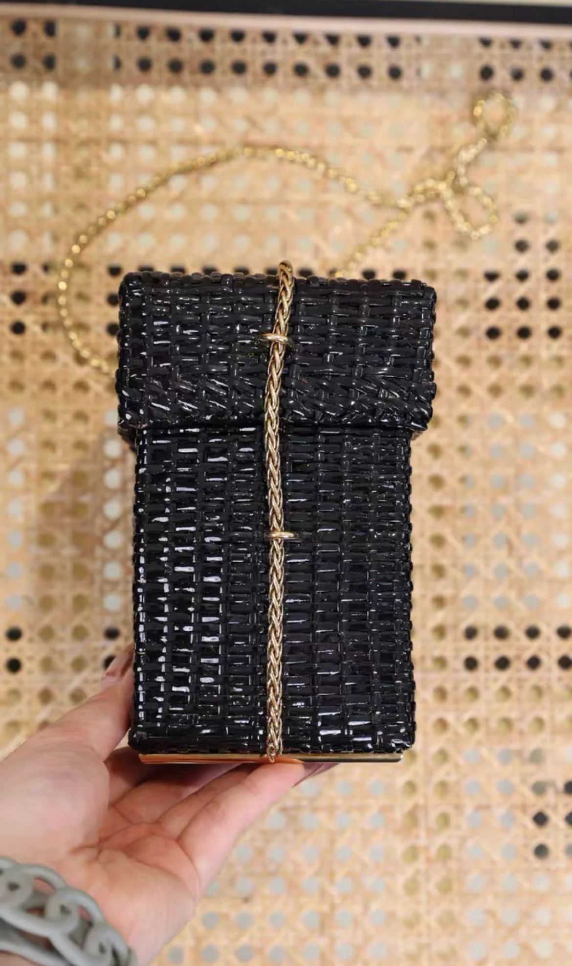 Chanel Vintage Black Wicker CC Picnic Lunch Basket Box Bag Gold Hardware - Image 4