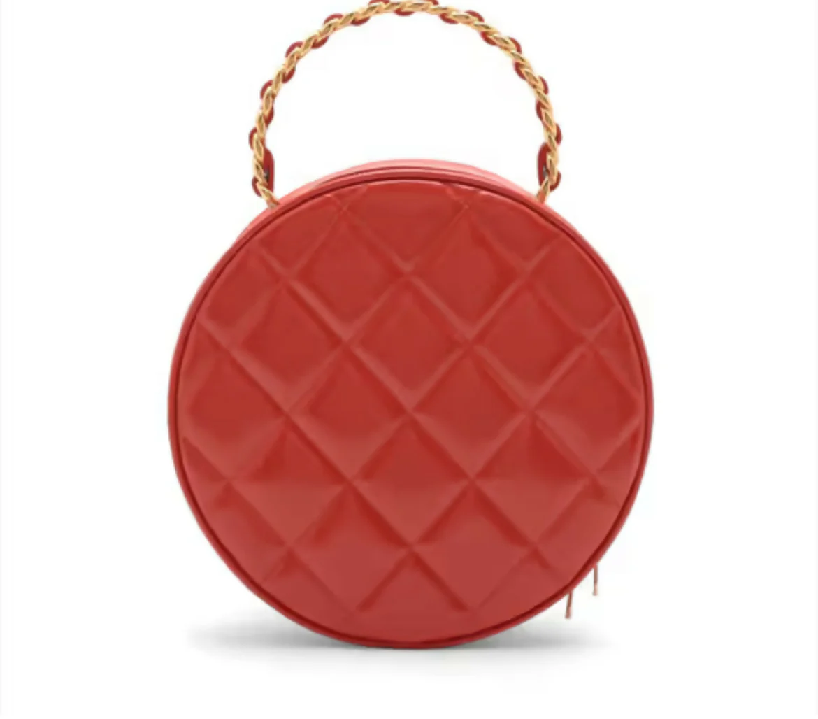 Chanel Vintage Coco Mark Patent Leather Red Round Red Vanity Handbag with Gold Hardware - Image 2