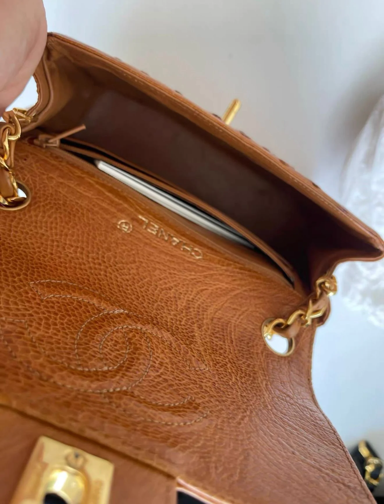 Chanel Vintage Flap bag in Ostrich Leather Gold Hardware - Image 2