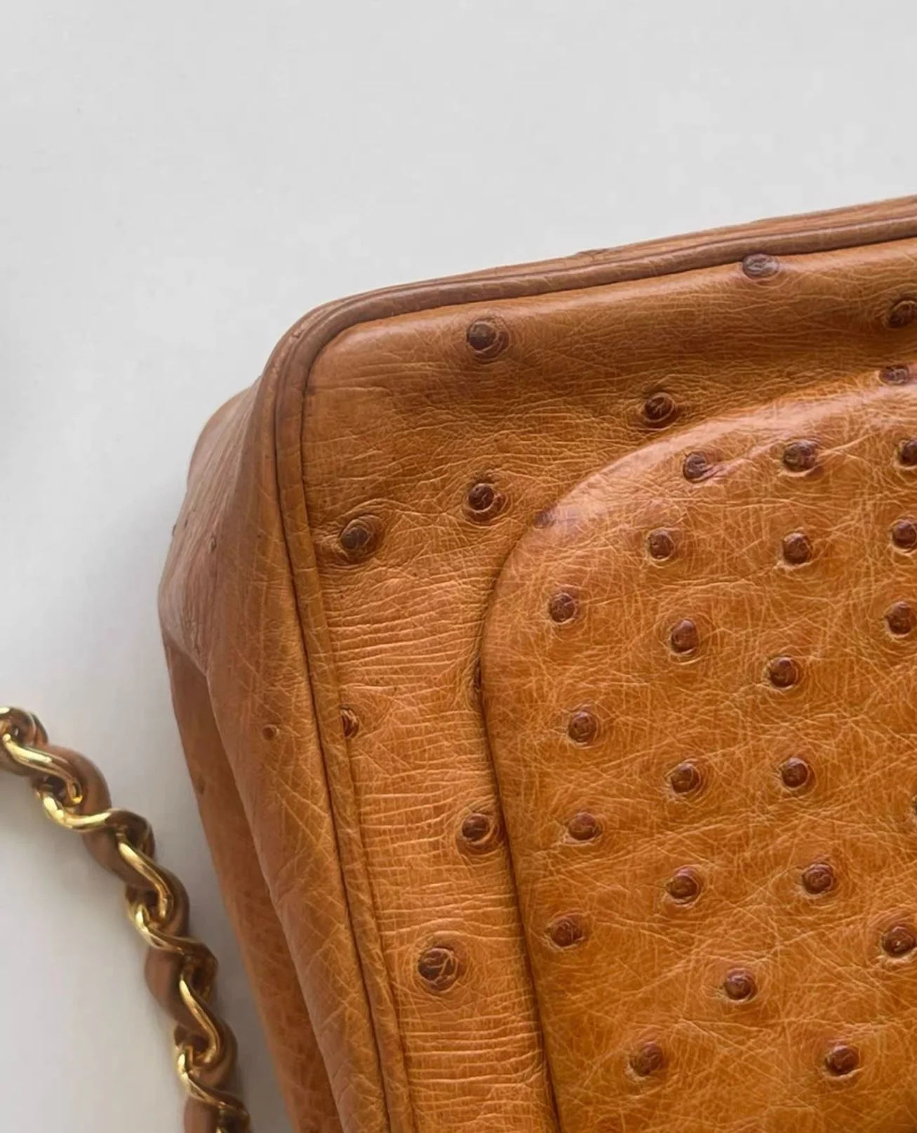 Chanel Vintage Flap bag in Ostrich Leather Gold Hardware - Image 4