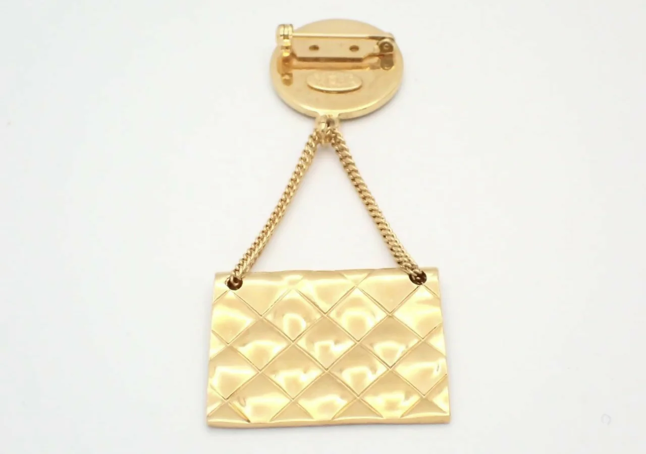 Chanel Vintage Gold Plated Handbag Charm CC Logo Brooch - Image 2