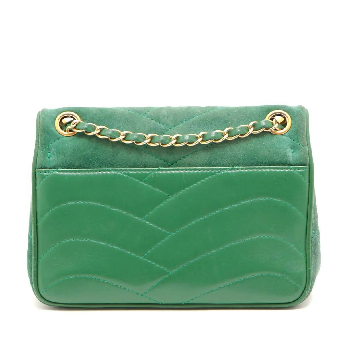 Chanel Vintage Green Small Suede and Lambskin Pagoda Flap Bag - Image 2