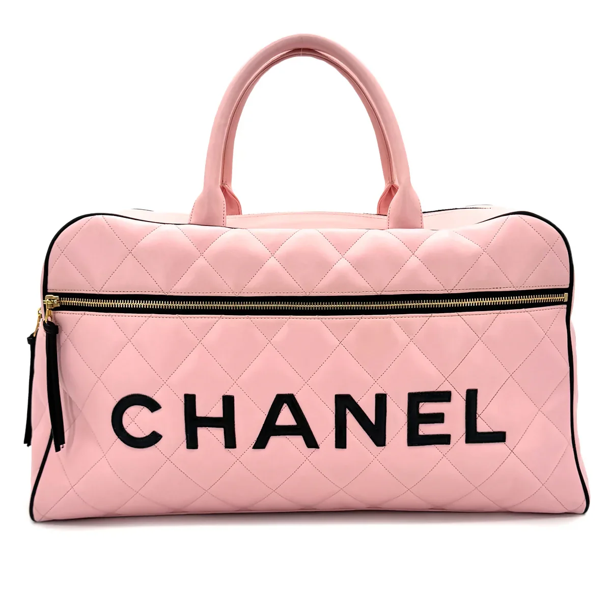 Chanel Vintage Matelassé Logo Boston Bag – Pink & Black Leather