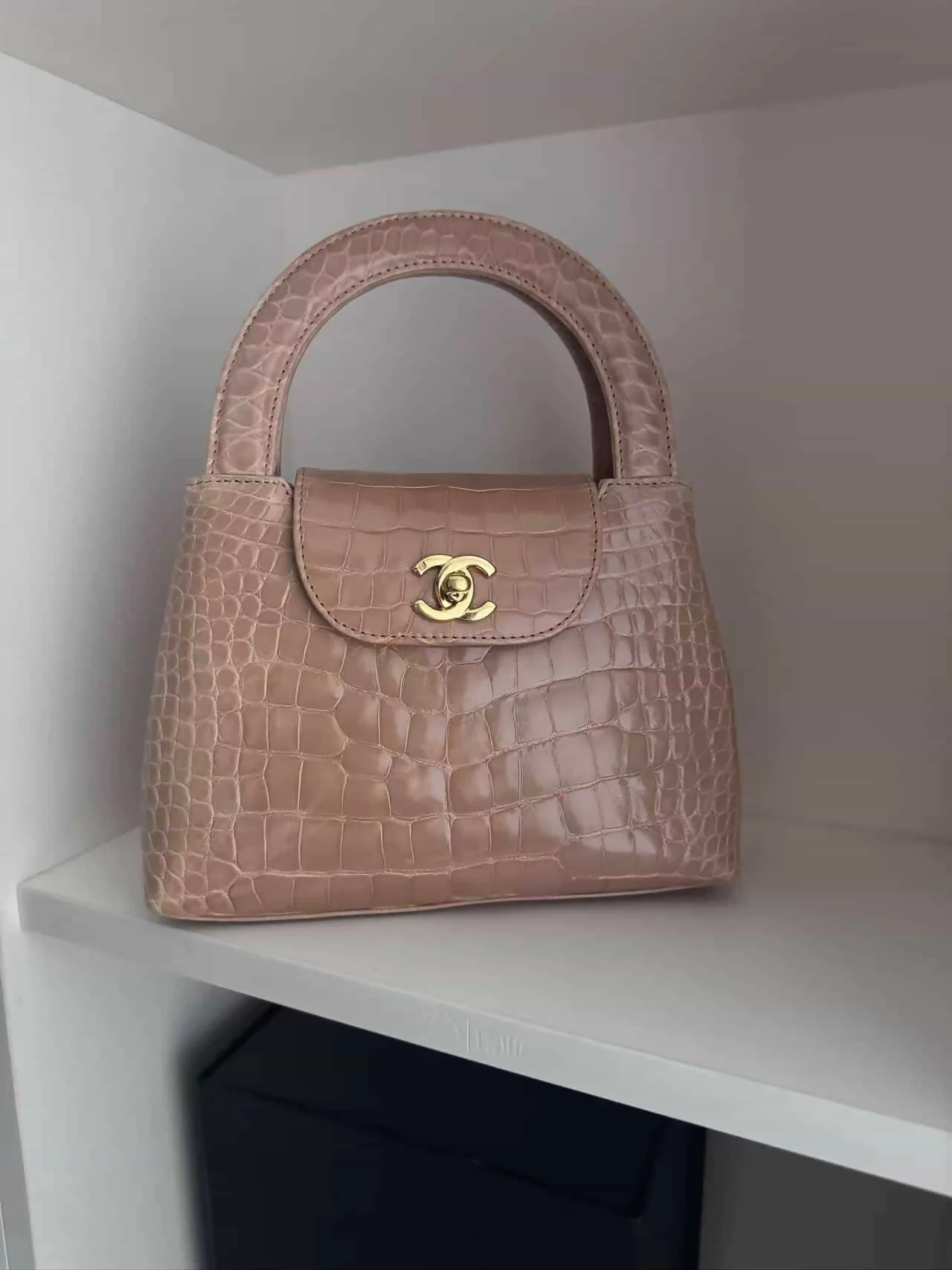Chanel Vintage Mini Top Handle in Blush Crocodile (Series 2)