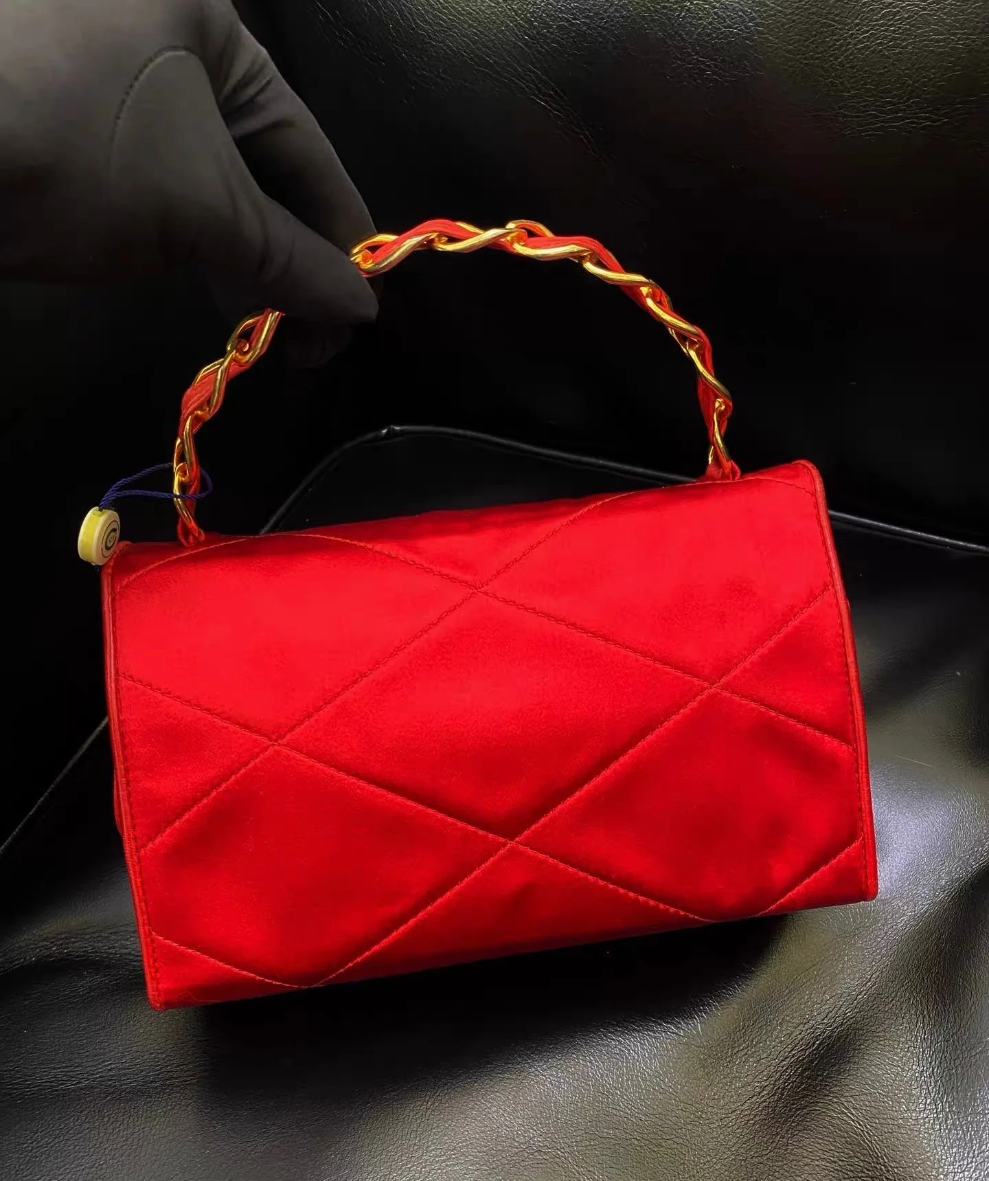 Chanel Vintage Red Satin Gold Handle bag - Image 2