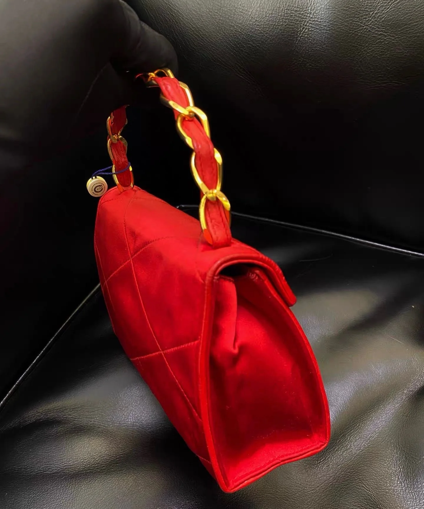 Chanel Vintage Red Satin Gold Handle bag - Image 3