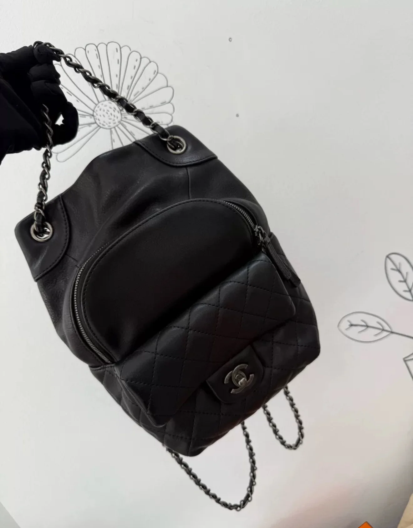 Chanel Vintage black leather Silver hardware backpack - Image 2