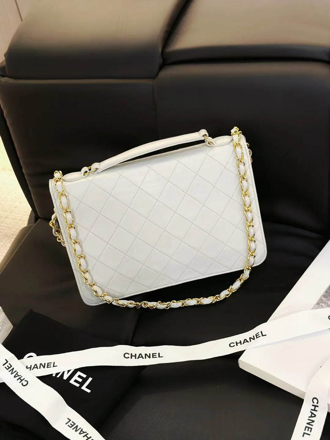 Chanel Vintage Timeless Classic CC Double Turn Lock Bag White - Image 6