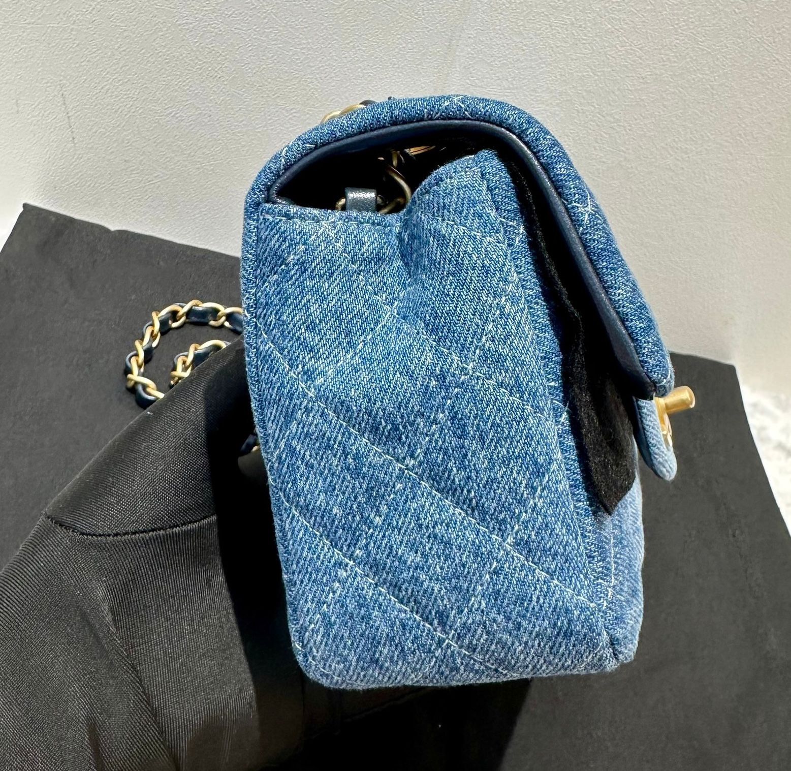 CHANEL 24 Washed Denim Quilted Mini Rectangular Flap Blue - Image 2