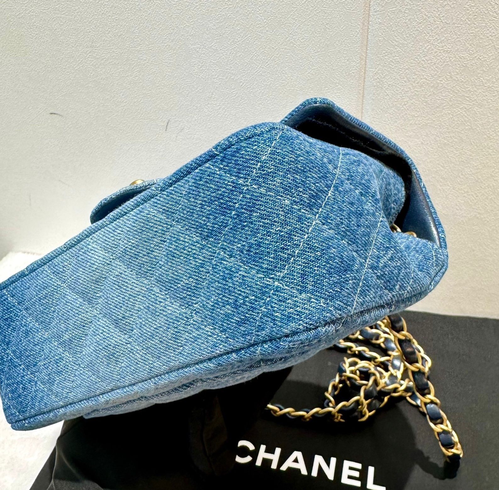 CHANEL 24 Washed Denim Quilted Mini Rectangular Flap Blue - Image 3