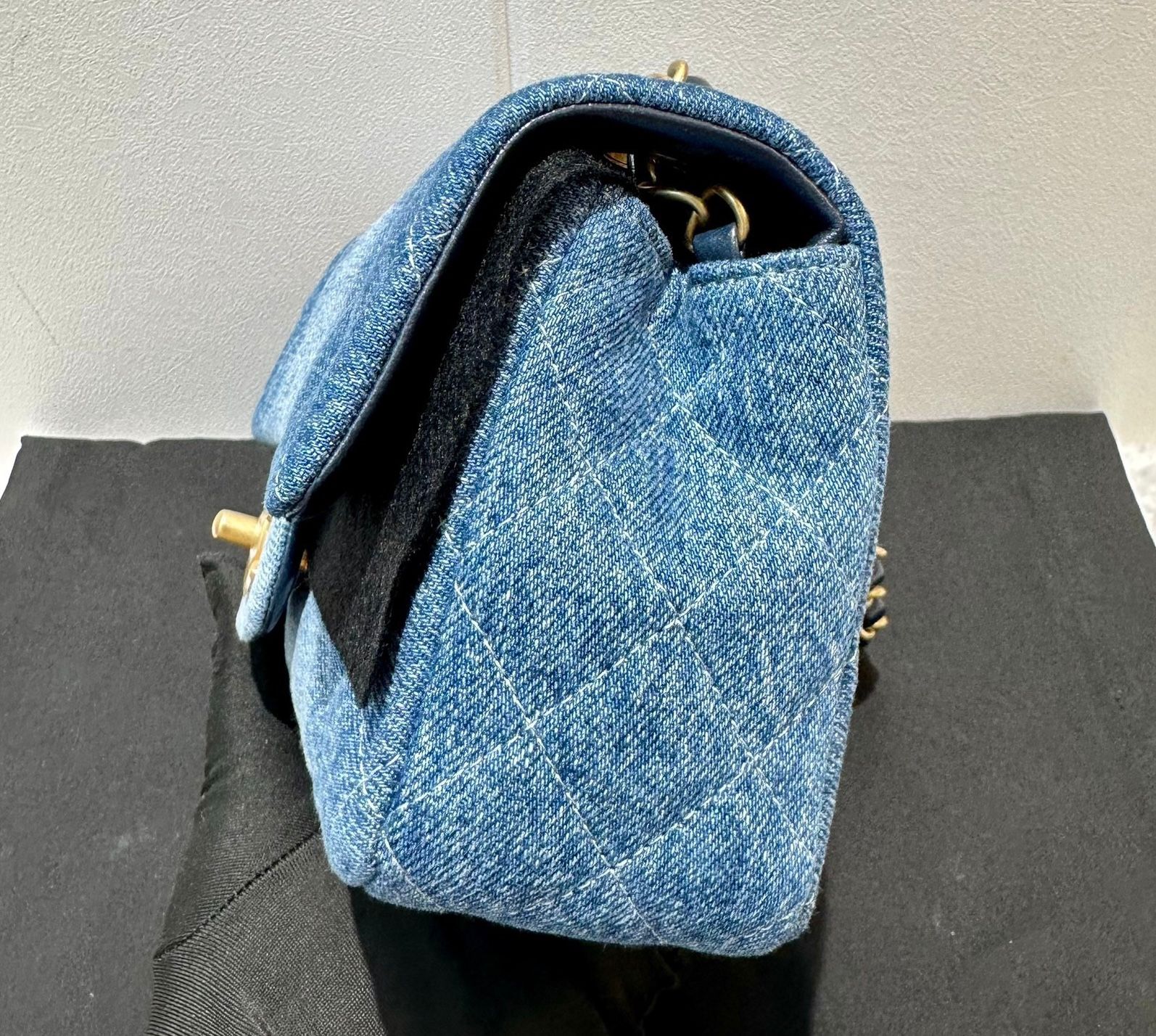 CHANEL 24 Washed Denim Quilted Mini Rectangular Flap Blue - Image 4