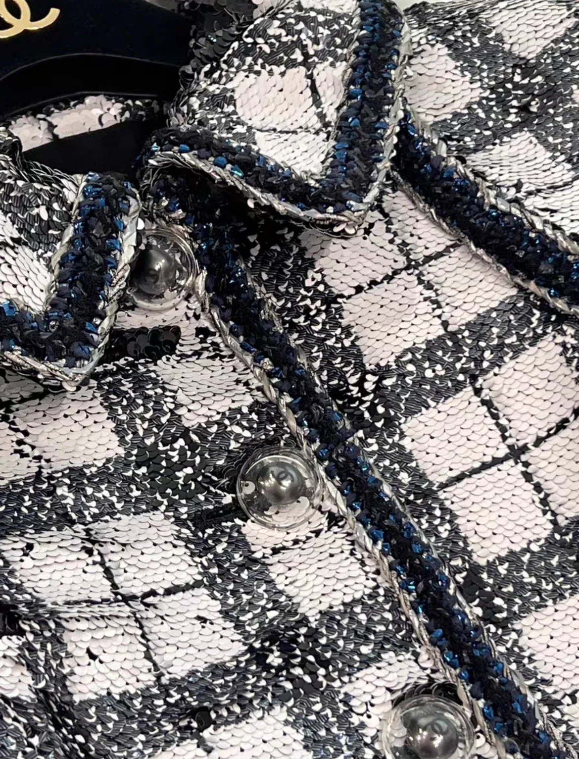 CHANEL 17k white & black SEQUIN Check Jacket size 36 - Image 3