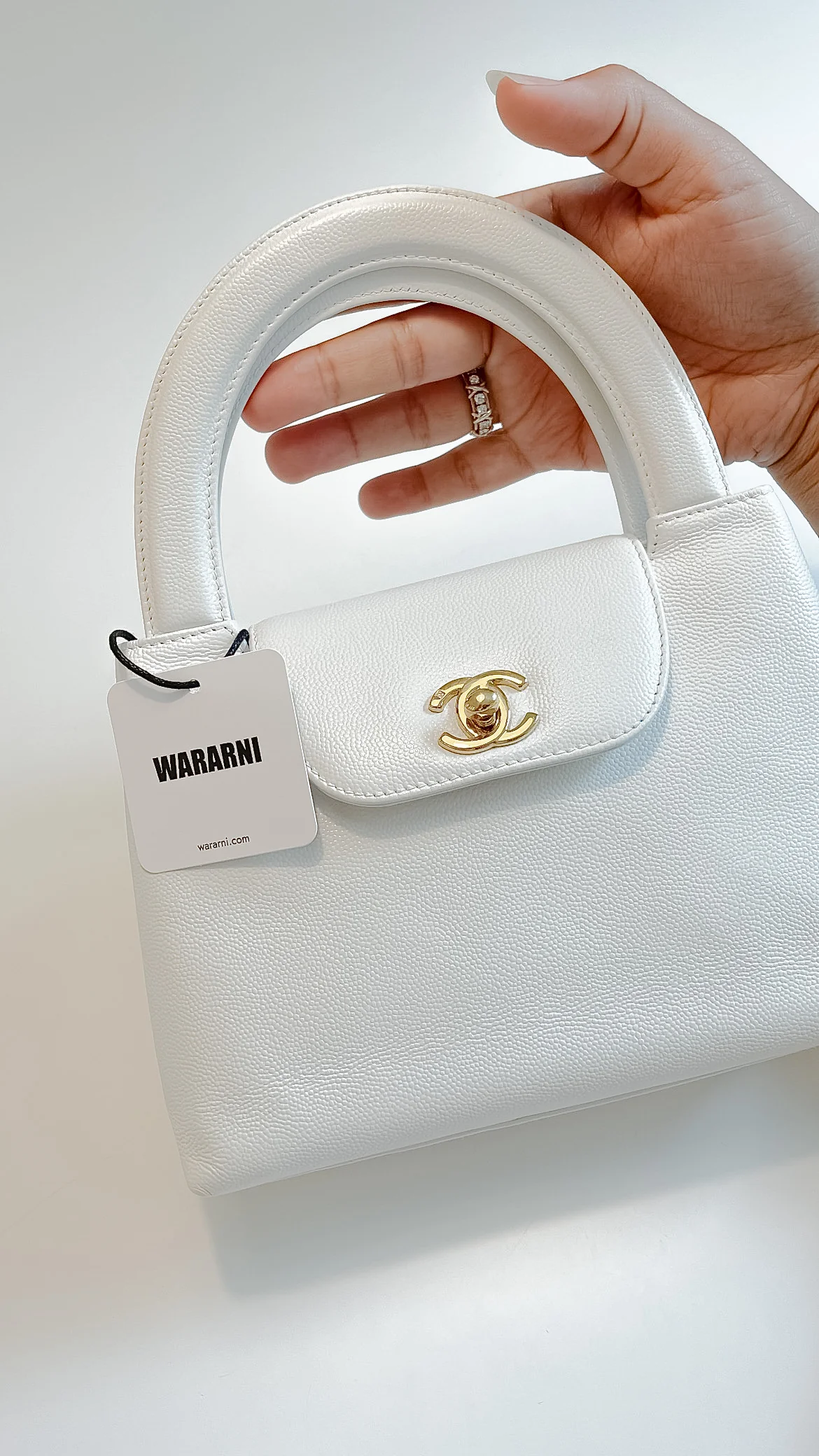 Chanel White Caviar Mini Kelly Flap Gold Hardware, 1998