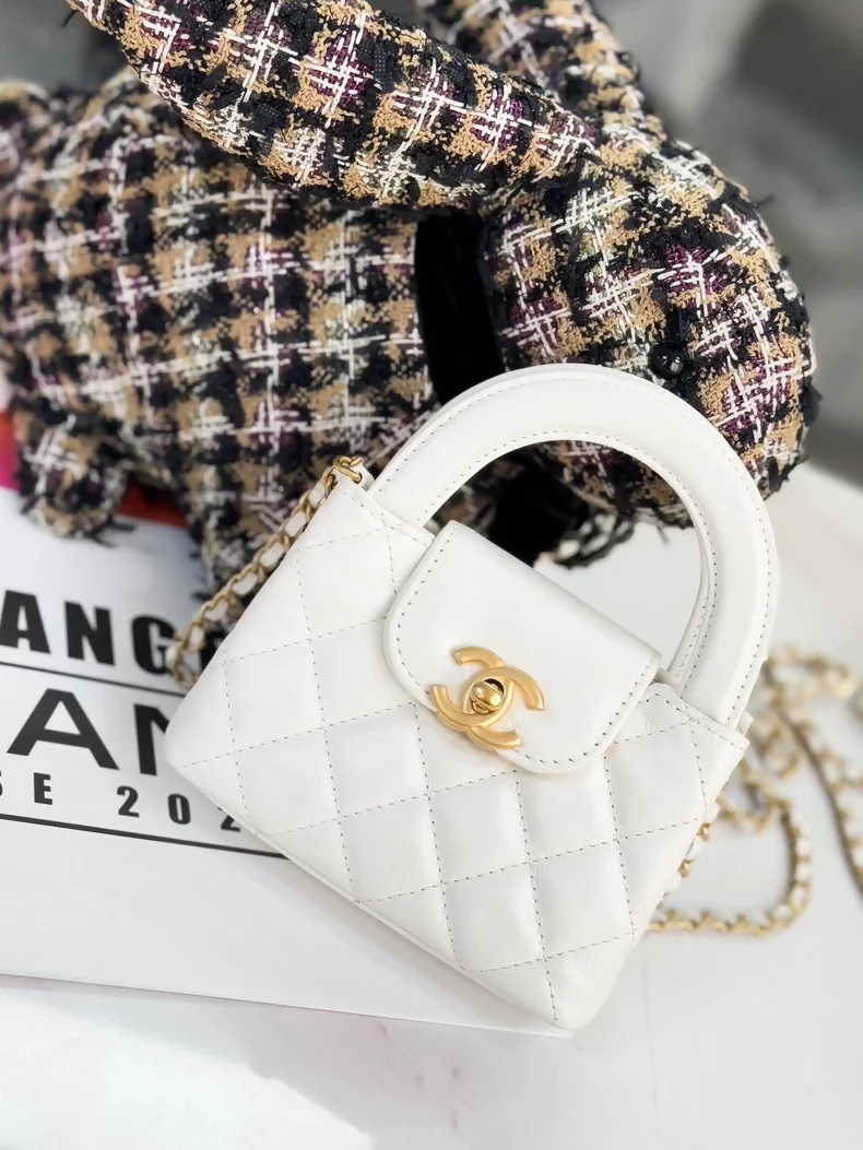 Chanel white quilted mini Kelly handbag with gold hardware crossbody bag - Image 2