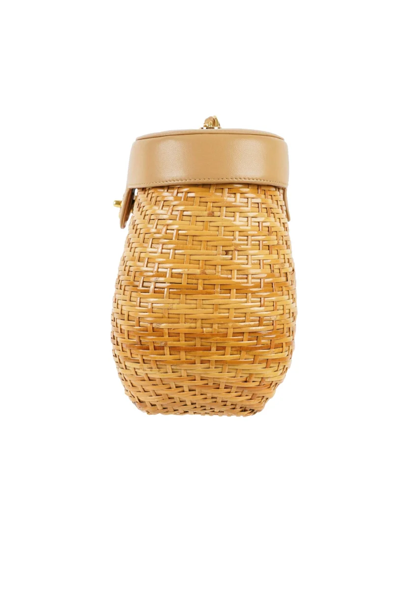 Chanel Wicker Basket Bag With beige leather Flap Bucket - Image 5
