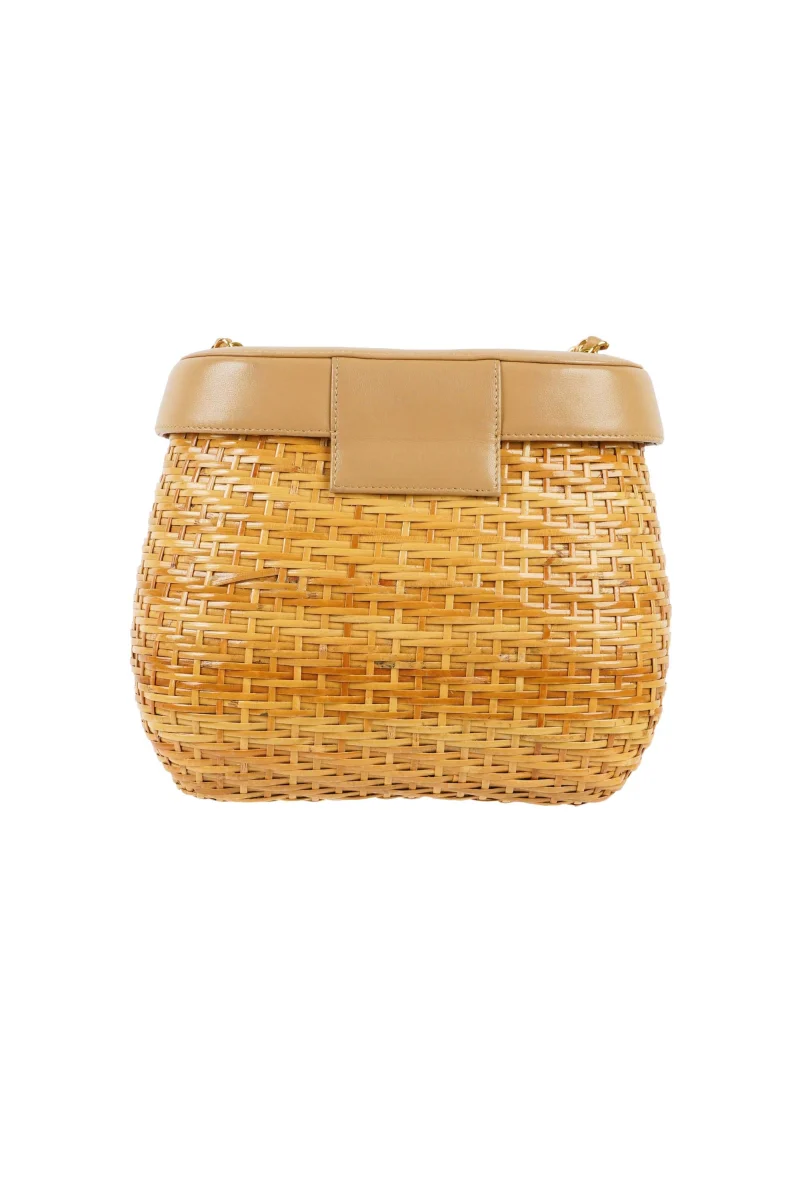 Chanel Wicker Basket Bag With beige leather Flap Bucket - Image 6