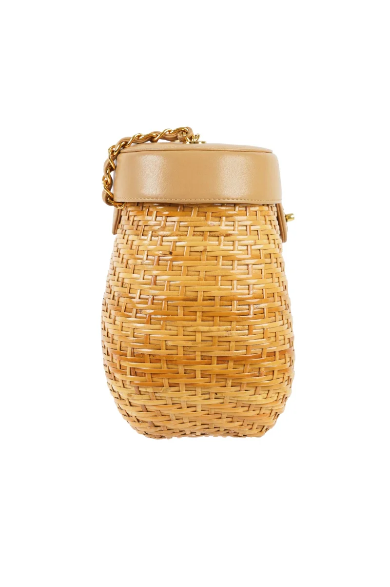 Chanel Wicker Basket Bag With beige leather Flap Bucket - Image 7
