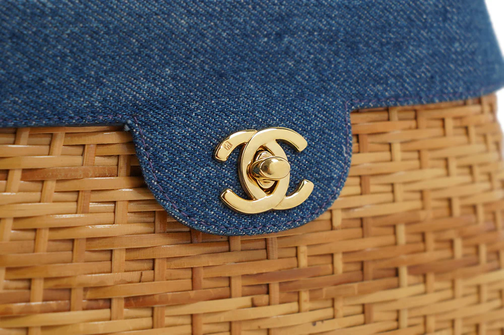 Chanel Wicker Basket Bag With Denim Flap Bucket - Image 2