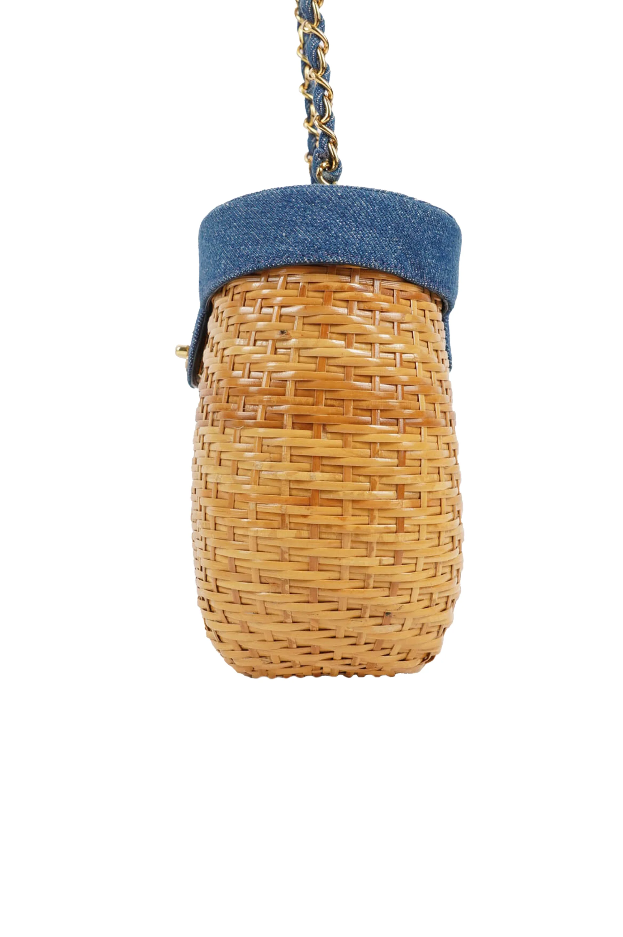 Chanel Wicker Basket Bag With Denim Flap Bucket - Image 3