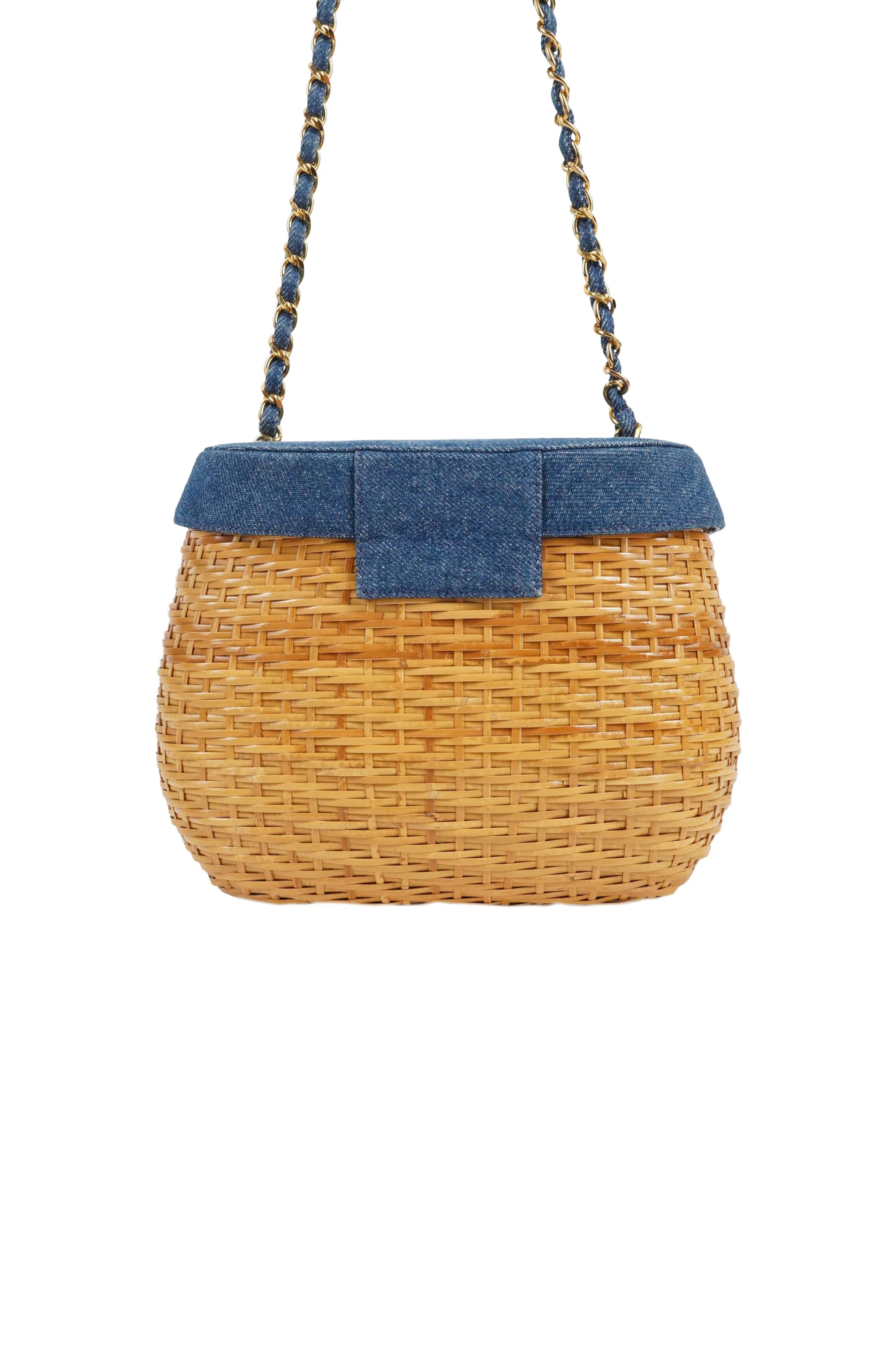 Chanel Wicker Basket Bag With Denim Flap Bucket - Image 4