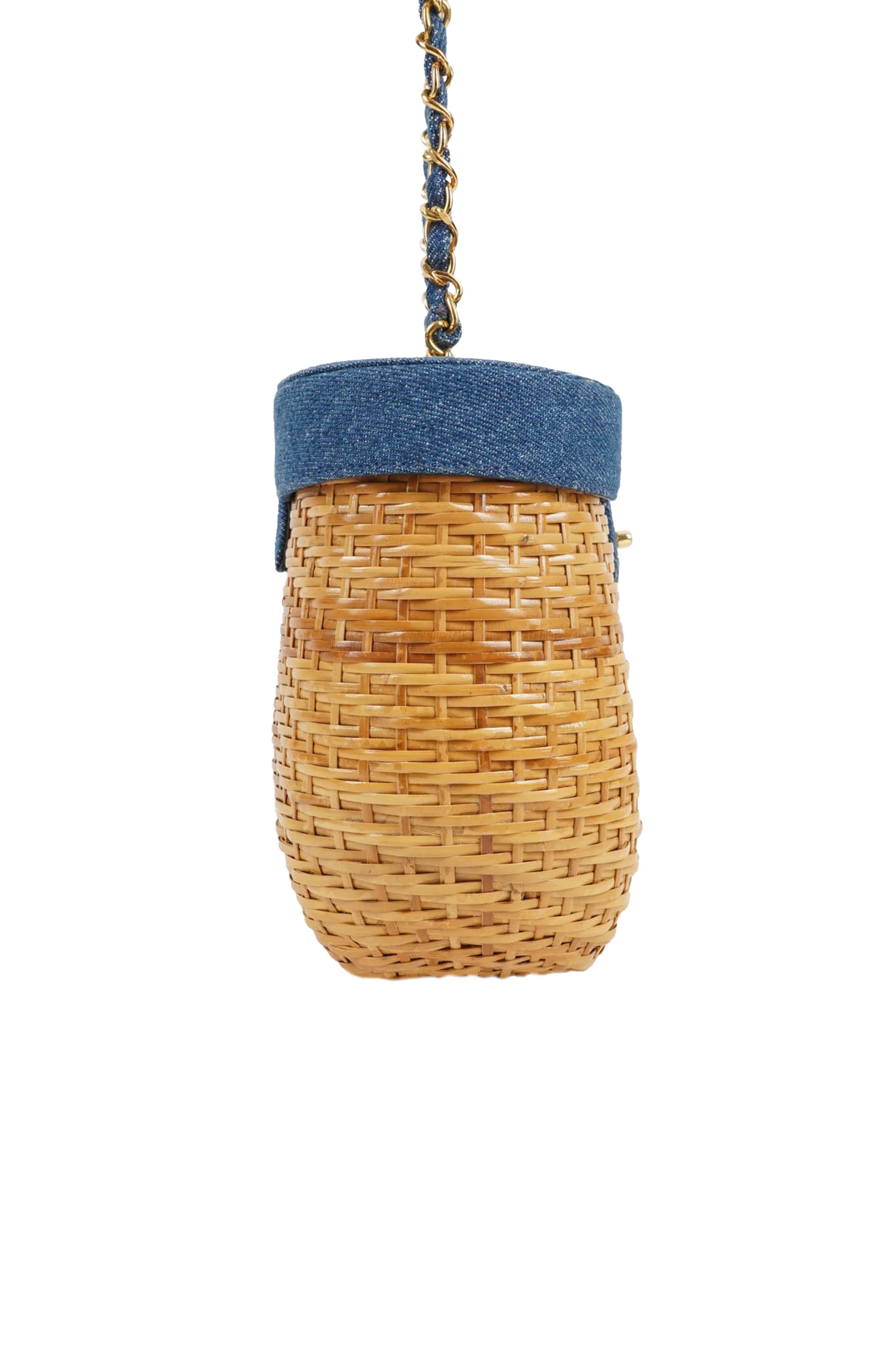 Chanel Wicker Basket Bag With Denim Flap Bucket - Image 5