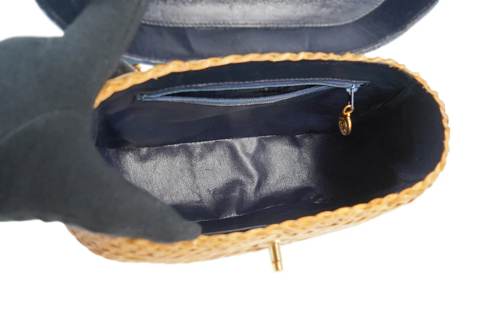 Chanel Wicker Basket Bag With Denim Flap Bucket - Image 6