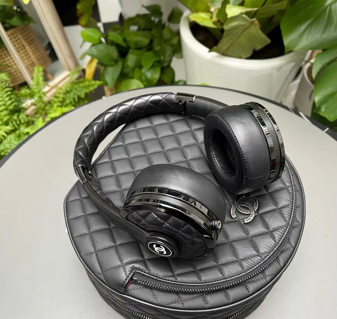 Chanel x Monster Black Quilted Headphones with Case - Image 4