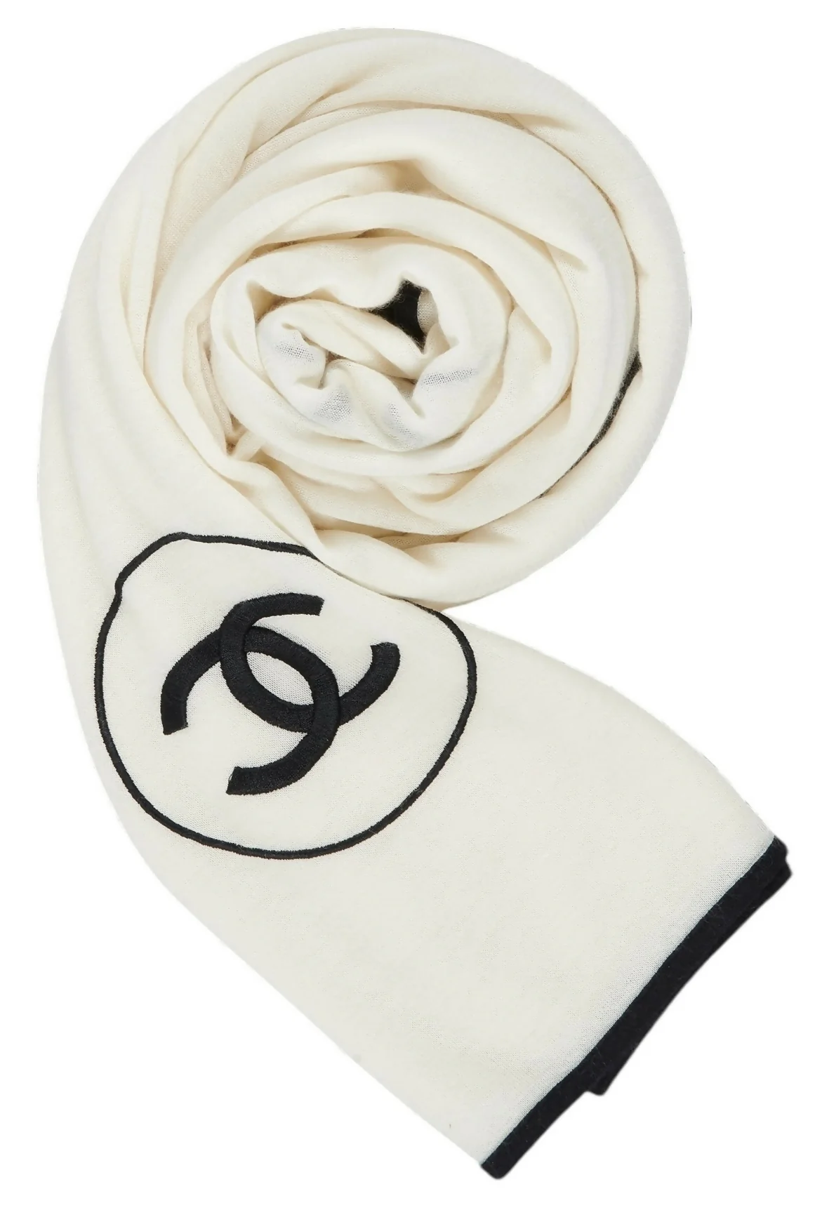 Chanel XL Ivory Black Cashmere Double CC Stole Shawl Scarf - Image 4