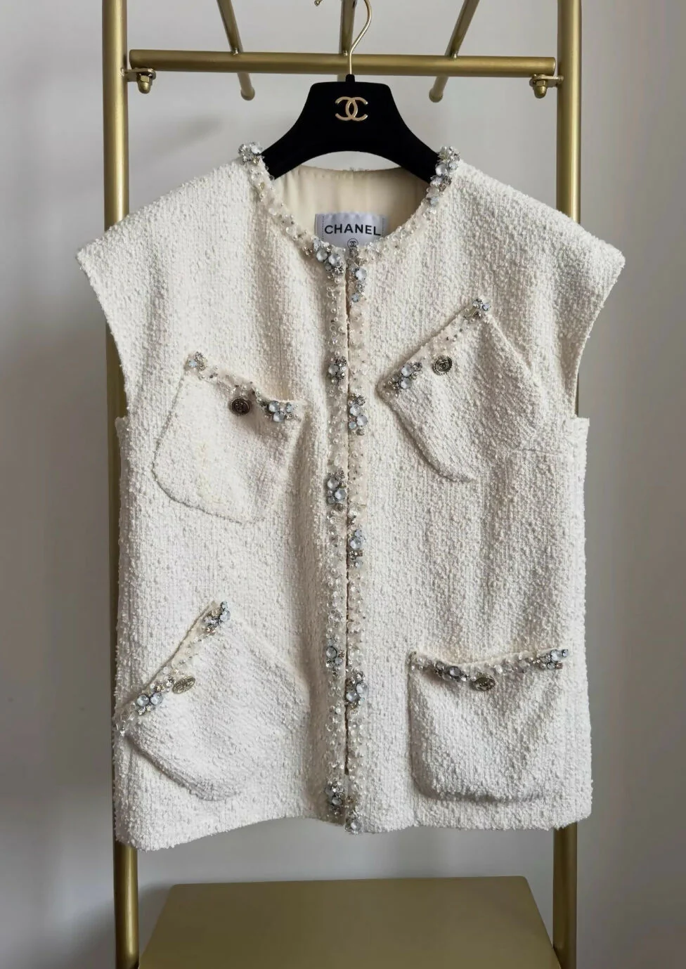 Chanel 21S ecru vest cardigan
