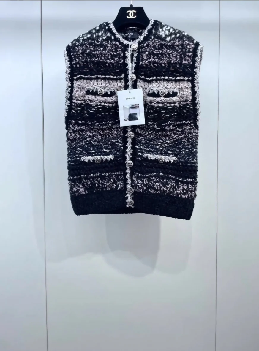Chanel 22B tweed sequin vest cardigan
