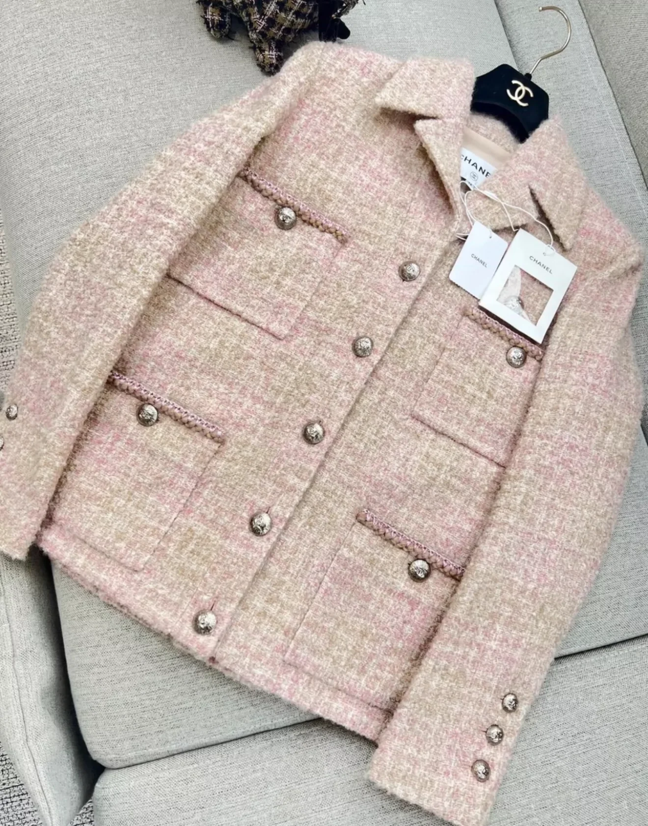 Chanel 24A pink & beige tweed jacket