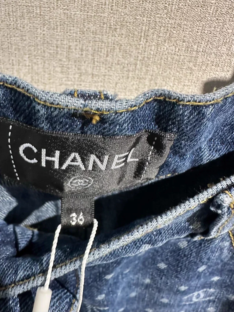 Chanel 23P blue polka dot double C wide-leg jeans - Image 2
