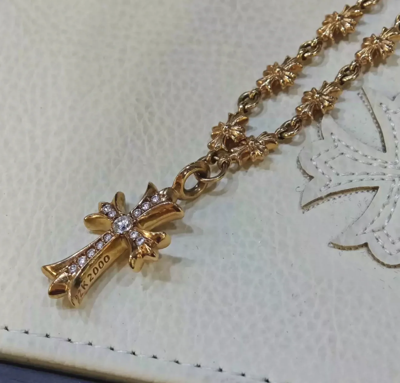 Chrome Hearts 22K Diamond Cross Pendant Necklace - Image 2