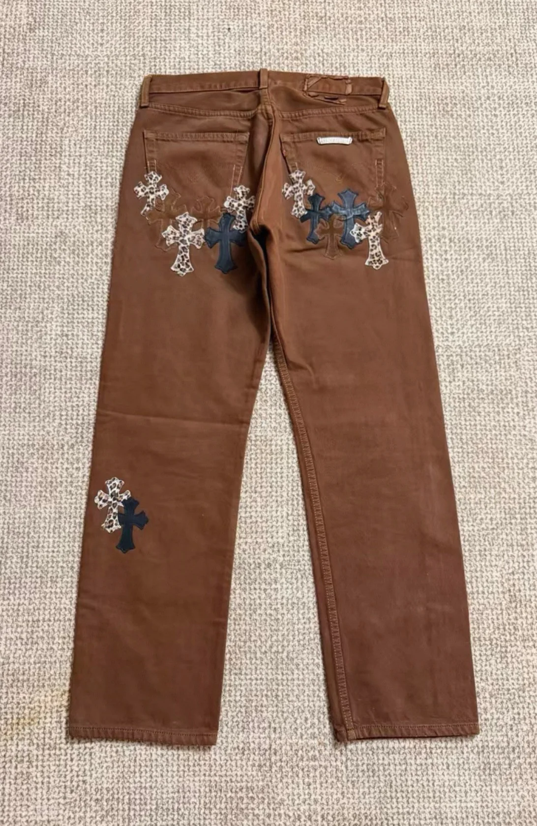 Chrome Hearts 501 Sole Brown Leopard Print Jeans - Image 2