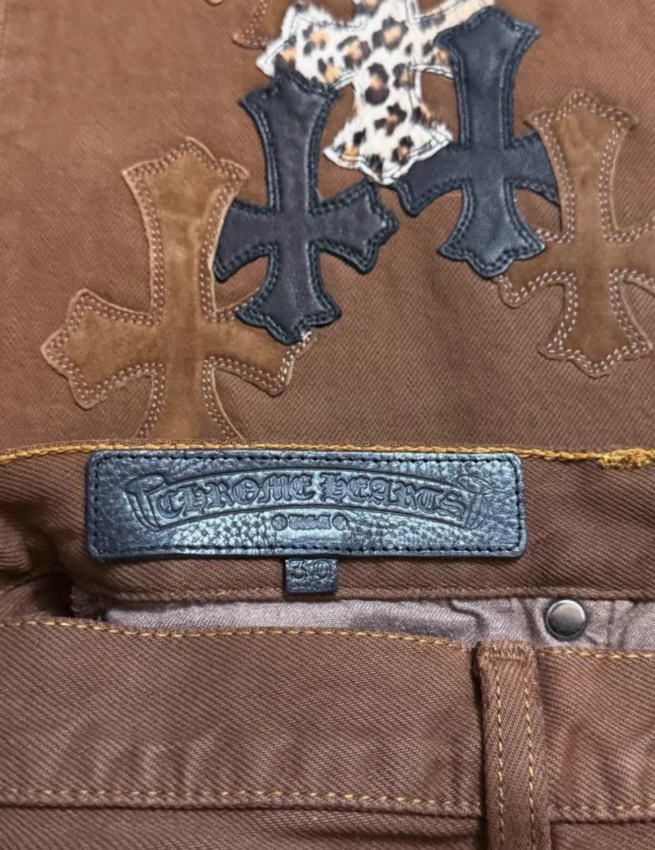 Chrome Hearts 501 Sole Brown Leopard Print Jeans - Image 4