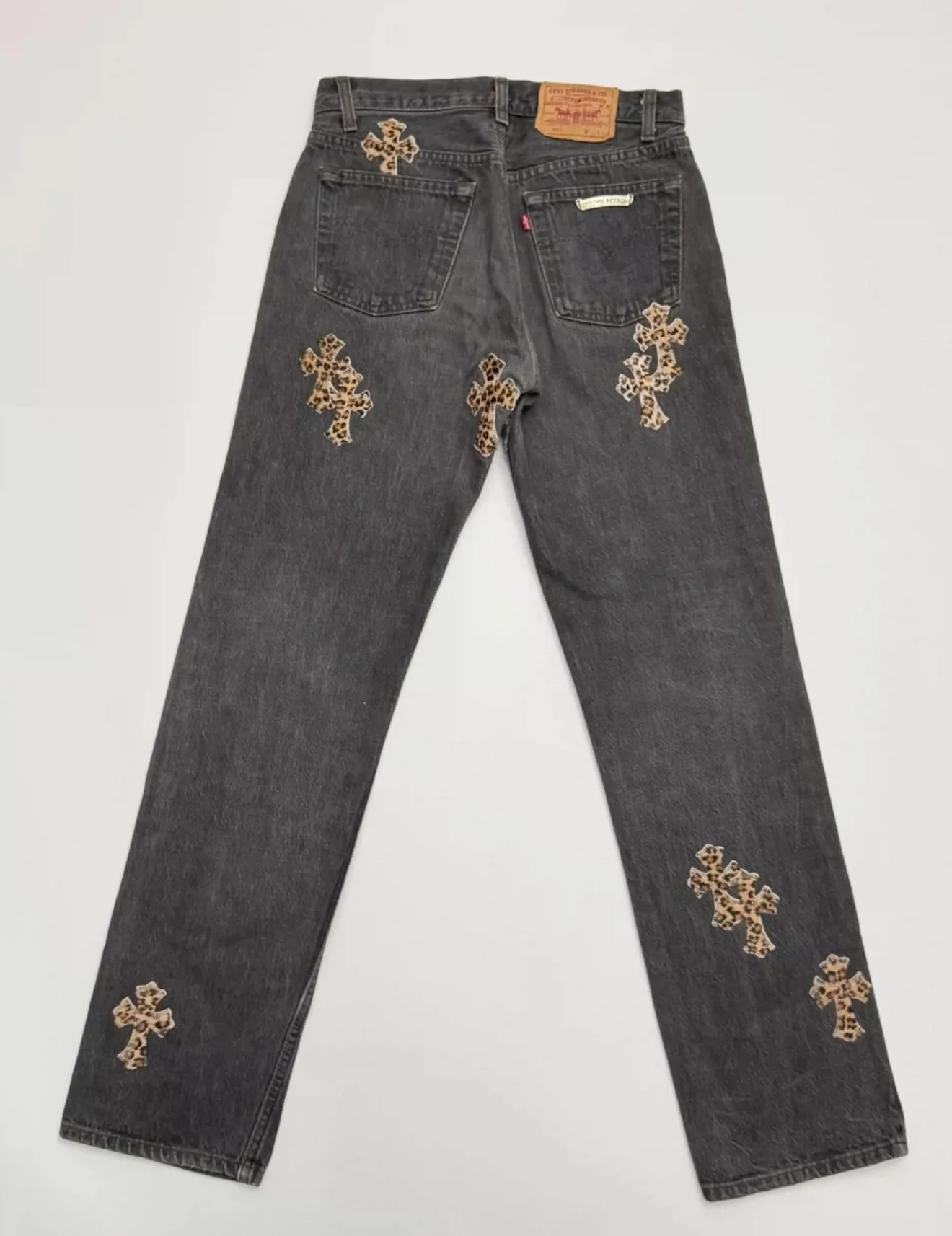 Chrome Hearts Black Jeans Leopard Crosses - Image 2