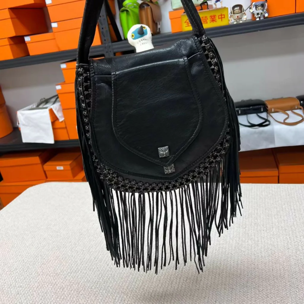 Chrome Hearts Black leather Fringe Bag