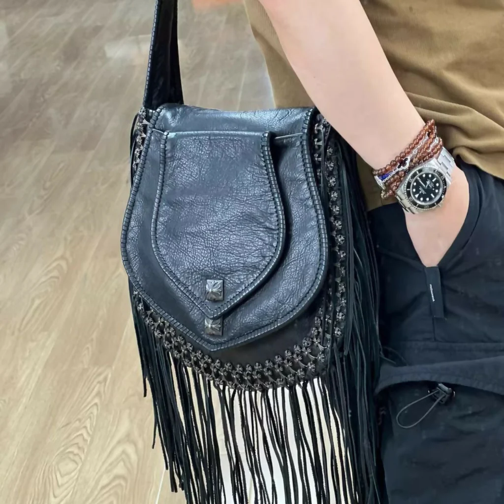 Chrome Hearts Black leather Fringe Bag - Image 3