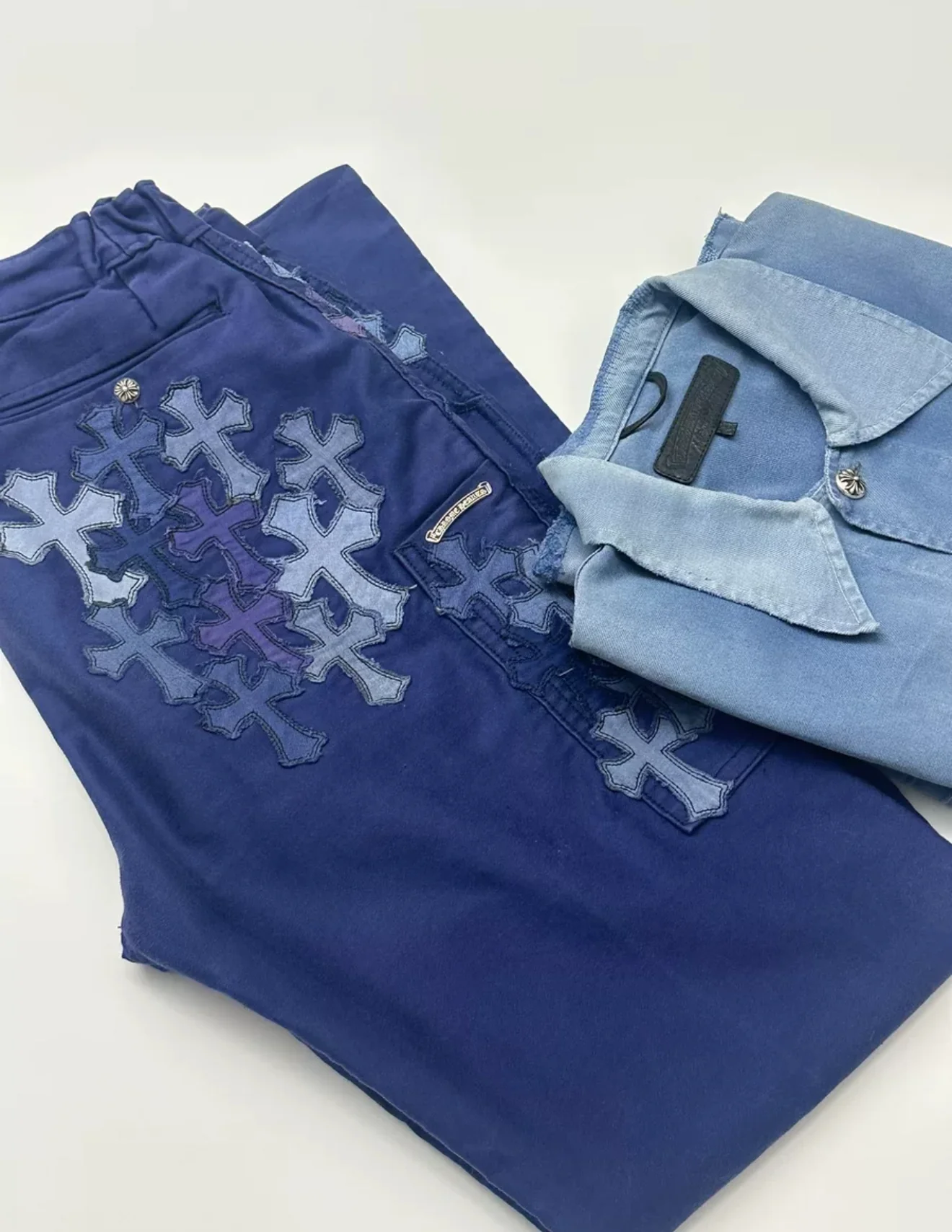 Chrome hearts blue pant French work denim cross patch